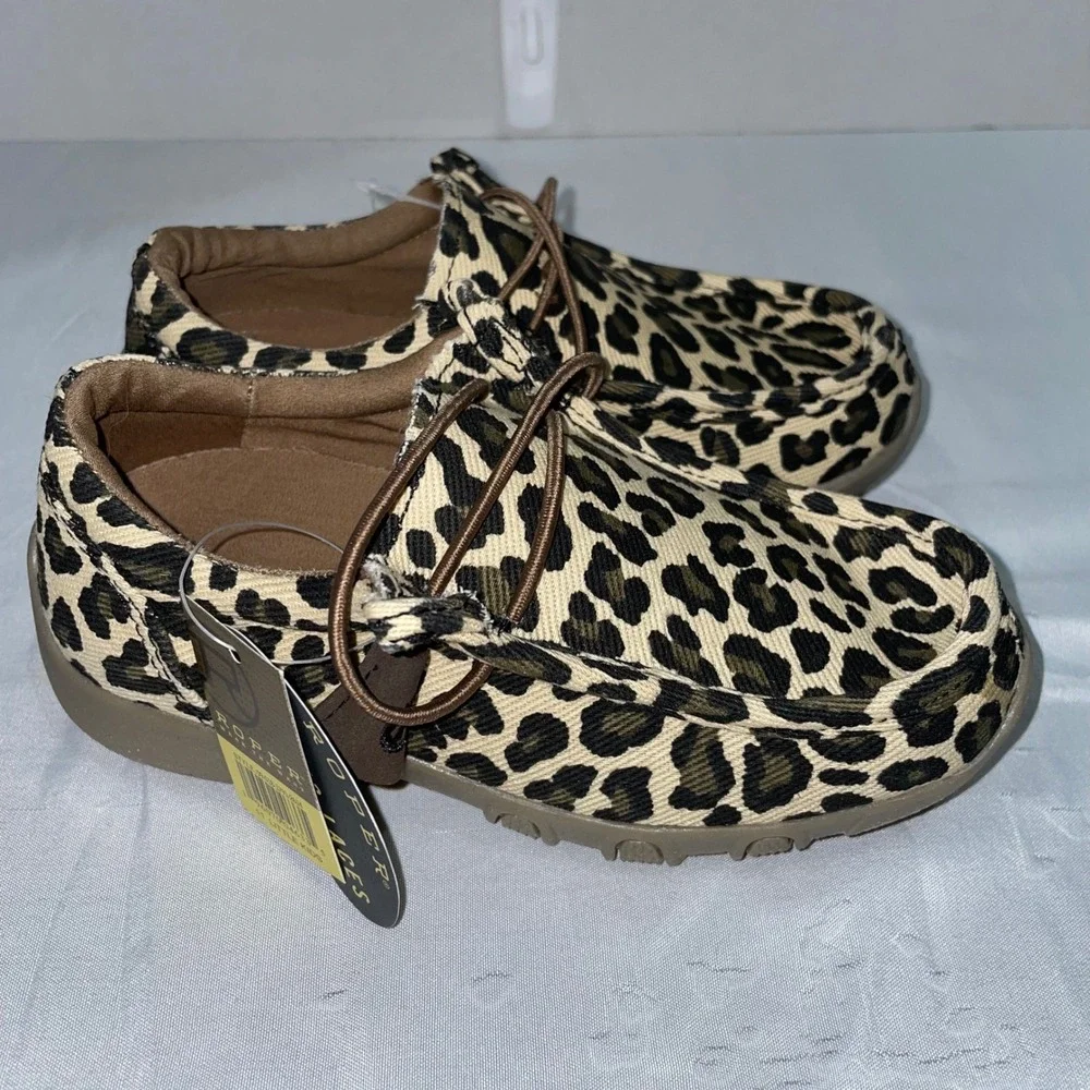 Roper Chillin Leopard Canvas Slip-On Shoes Slip On Moc Toe Tan Brown Size 11